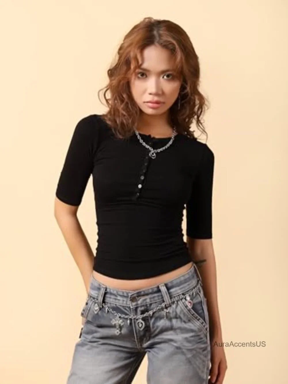Goth Punk Cross Moth Heart Spike Chain Belt, Waist Belly Chain, Zinc Alloy,